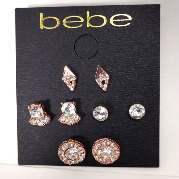 Women’s BEBE Gold & Rose Gold-Tone Stud Earrings – Set of 4 Sparkling Rhinestone - Picture 7 of 7